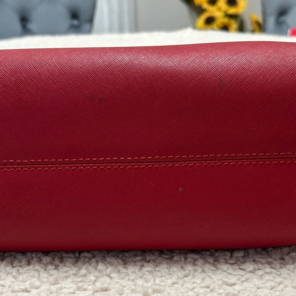 Michael Kors Red Tote Bag with Gold Accents - Picture 10 of 14